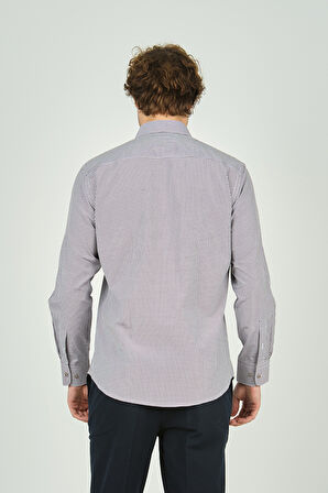 De Leone Erkek Slim Fit Ekoseli Uzun Kollu %100 Pamuk Gömlek 2060 Kahverengi