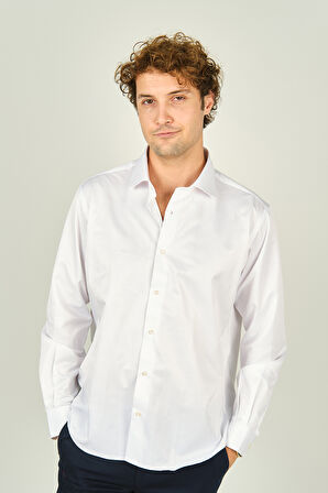 Figs Erkek Slim Fit Uzun Kollu Pamuklu Parlak Kumaş Gömlek 0013 Beyaz