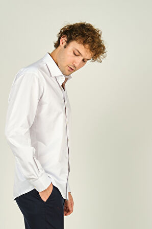 Figs Erkek Slim Fit Uzun Kollu Pamuklu Parlak Kumaş Gömlek 0013 Beyaz