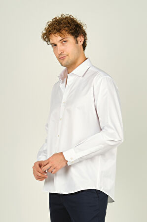 Figs Erkek Slim Fit Uzun Kollu Pamuklu Parlak Kumaş Gömlek 0013 Beyaz