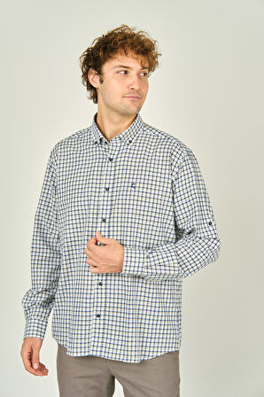 Figs Erkek Slim Fit Ekoseli Uzun Kollu %100 Pamuk Gömlek 0016 Bej