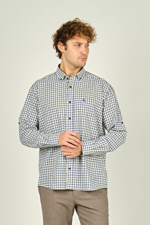 Figs Erkek Slim Fit Ekoseli Uzun Kollu %100 Pamuk Gömlek 0016 Bej