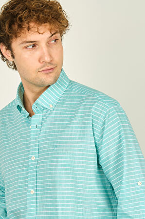 Figs Erkek Slim Fit Çizgili Uzun Kollu %100 Pamuk Gömlek 0015 Mint