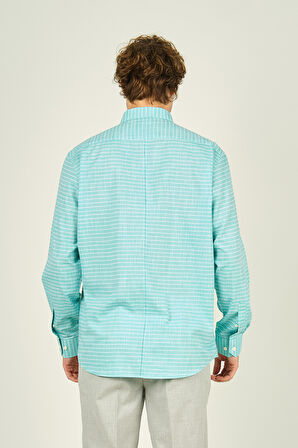 Figs Erkek Slim Fit Çizgili Uzun Kollu %100 Pamuk Gömlek 0015 Mint
