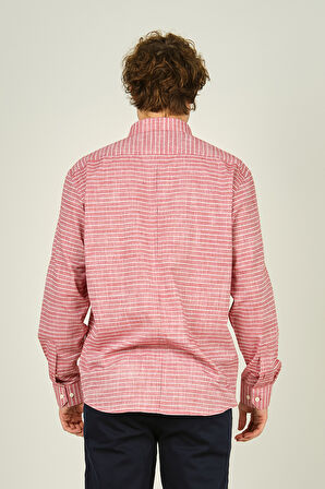 Figs Erkek Slim Fit Çizgili Uzun Kollu %100 Pamuk Gömlek 0015 Kırmızı