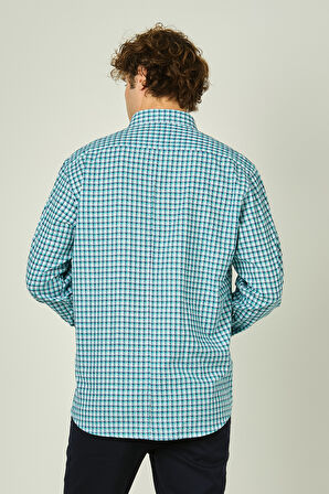 Figs Erkek Slim Fit Ekoseli Uzun Kollu %100 Pamuk Gömlek 0016 Mint