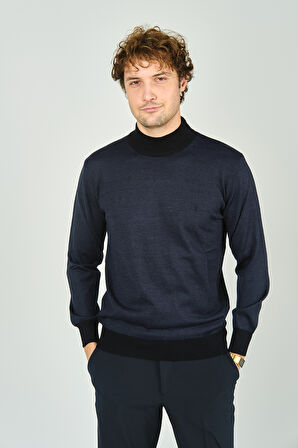 Woolen World Erkek Yarım Balıkçı Yaka Triko Kazak 5223 Lacivert