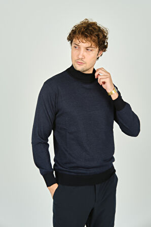 Woolen World Erkek Yarım Balıkçı Yaka Triko Kazak 5223 Lacivert