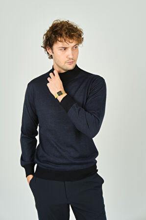 Woolen World Erkek Yarım Balıkçı Yaka Triko Kazak 5223 Lacivert