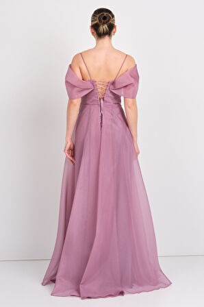 Saygın Kadın İp Asklı Taş İşlemeli Maxi Abiye Elbise 5607 Lila