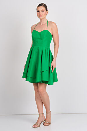 Saygın Kadın Boyundan Bağlamalı Kalp Yaka Mini Abiye Elbise 5621 Benetton