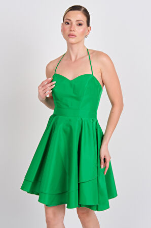 Saygın Kadın Boyundan Bağlamalı Kalp Yaka Mini Abiye Elbise 5621 Benetton