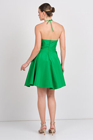 Saygın Kadın Boyundan Bağlamalı Kalp Yaka Mini Abiye Elbise 5621 Benetton