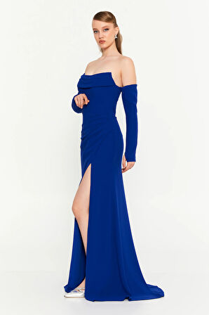 Şeref Vural Kadın Straplez Derin Yırtmaçlı Maxi Abiye Elbise 8384 Saks