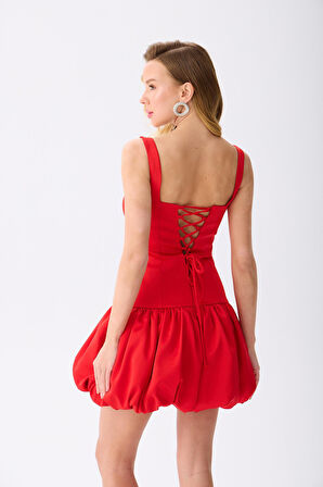 Carmen Kadın Balon Etek Saten Abiye Elbise 58514 Kırmızı