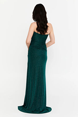 Şeref Vural Kadın Straplez Derin Yırtmaçlı Abiye Elbise 8301 Yeşil