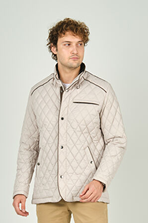 Daynax Erkek Dik Yaka Fermuar ve Çıtçıt Kapamalı Kapitone Kaban 1000 Bej