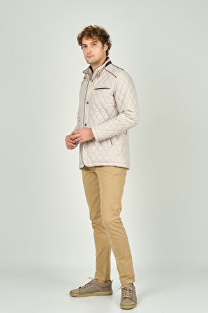 Daynax Erkek Dik Yaka Fermuar ve Çıtçıt Kapamalı Kapitone Kaban 1000 Bej