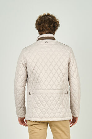 Daynax Erkek Dik Yaka Fermuar ve Çıtçıt Kapamalı Kapitone Kaban 1000 Bej