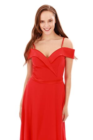 6ixty8ight Kadın Prenses Yaka Uzun Abiye Elbise 58156851 Kırmızı