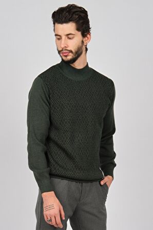 Woolman Erkek Desenli Yarım Balıkçı Yün Kazak 1571054 Yeşil