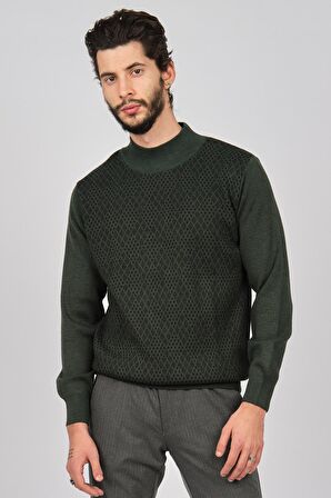 Woolman Erkek Desenli Yarım Balıkçı Yün Kazak 1571054 Yeşil