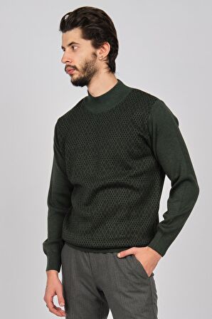 Woolman Erkek Desenli Yarım Balıkçı Yün Kazak 1571054 Yeşil