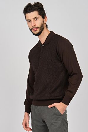 Woolman Erkek Desenli Polo Yaka Yün Kazak 1571033 Kahverengi