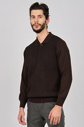 Woolman Erkek Desenli Polo Yaka Yün Kazak 1571033 Kahverengi