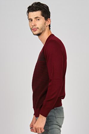 Desen Triko Erkek V Yaka Desenli Yün Kazak 0249640 Bordo