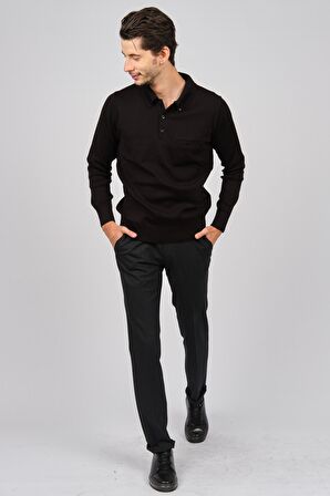 Haki Triko Erkek Polo Yaka Kazak 6081214 Siyah