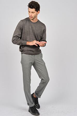 Desen Triko Erkek Bisiklet Yaka Yün Kazak 0249603 Gri