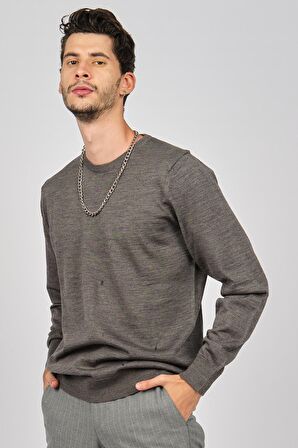 Desen Triko Erkek Bisiklet Yaka Yün Kazak 0249603 Gri