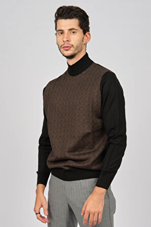 Pave Erkek Desenli Yün Kazak 4536130 Siyah