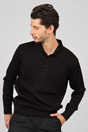 Pave Erkek Polo Yaka Yün Kazak 4358104 Siyah