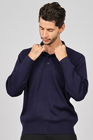 Pave Erkek Polo Yaka Yün Kazak 4358104 Indigo