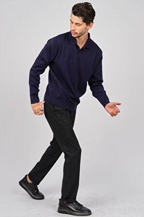 Pave Erkek Polo Yaka Yün Kazak 4358104 Indigo
