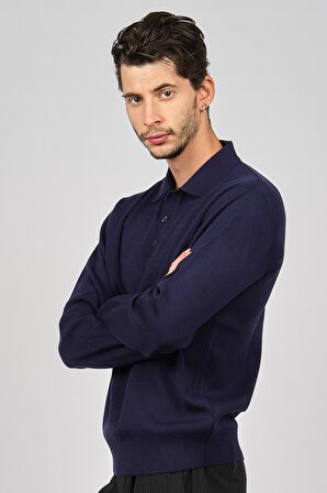 Pave Erkek Polo Yaka Yün Kazak 4358104 Indigo