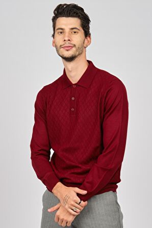 Pave Erkek Baklava Desenli Yün Kazak 4536034 Bordo
