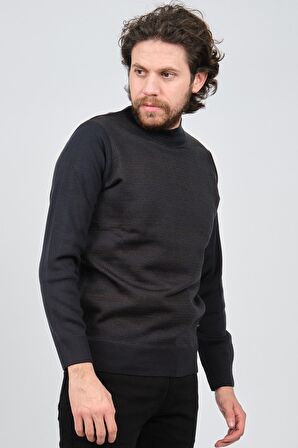 Çizgi Triko Erkek Yarım Balıkçı Yaka Desenli Kazak 42564225 Lacivert