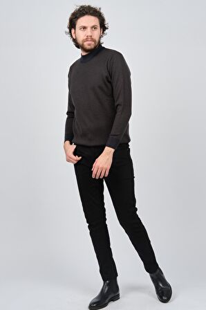 Çizgi Triko Erkek Yarım Balıkçı Yaka Desenli Kazak 42564220 Lacivert