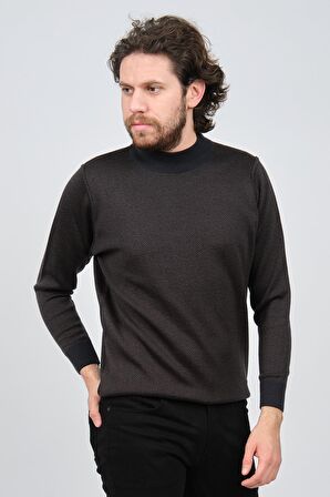 Çizgi Triko Erkek Yarım Balıkçı Yaka Desenli Kazak 42564220 Lacivert