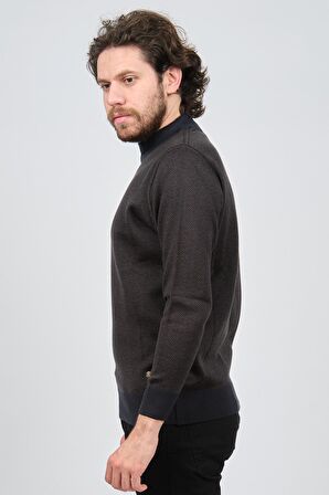 Çizgi Triko Erkek Yarım Balıkçı Yaka Desenli Kazak 42564220 Lacivert