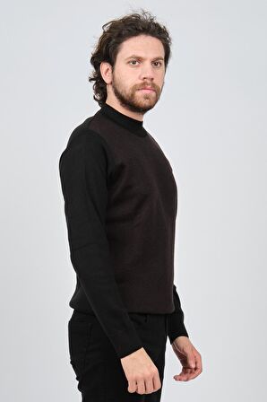Çizgi Triko Erkek Yarım Balıkçı Yaka Desenli Kazak 42564214 Siyah