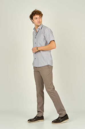 Mugi Erkek Çizgili Tek Cep Detaylı Kısa Kollu Pamuklu Gömlek 2004 Yeşil