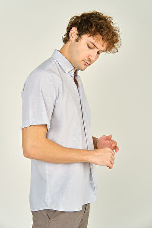 Mugi Erkek Tek Cepli Yaka Düğmeli Kısa Kollu Pamuklu Gömlek 3003 Bej