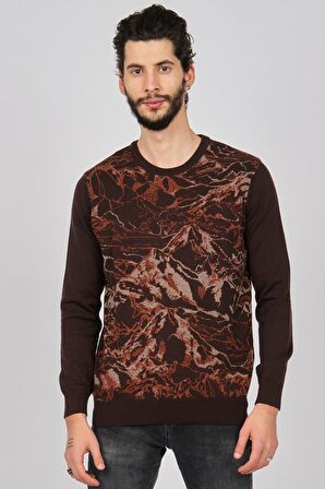 Dio Rise Erkek Desenli Bisiklet Yaka Kazak 650180978 Kahverengi