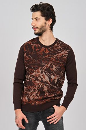 Dio Rise Erkek Desenli Bisiklet Yaka Kazak 650180978 Kahverengi