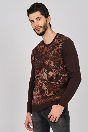 Dio Rise Erkek Desenli Bisiklet Yaka Kazak 650180978 Kahverengi