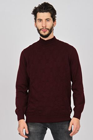 Dio Rise Erkek Desenli Yarım Balıkçı Kazak 650189280 Bordo